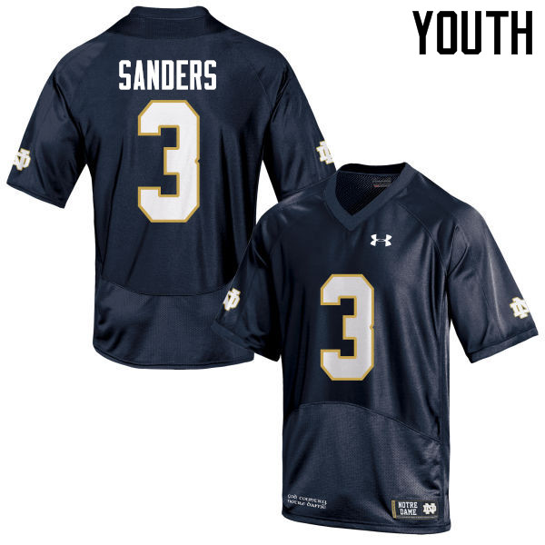 Youth #3 C.J. Sanders Notre Dame Fighting Irish College Football Jerseys-Navy Blue - Click Image to Close